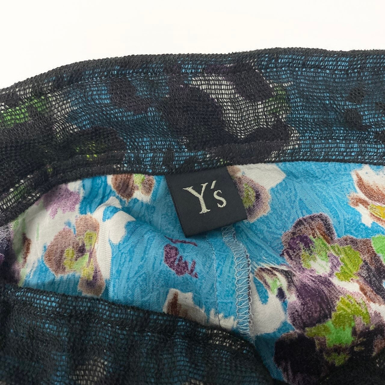 Ad27 Y‘s ワイズ YOHJI YAMAMOTO ヨウジヤマモト 変形パンツ レイヤード  フラワーモチーフ サイズ1 ブラック ライトブルー コットン リネン レディース 女性服u02t