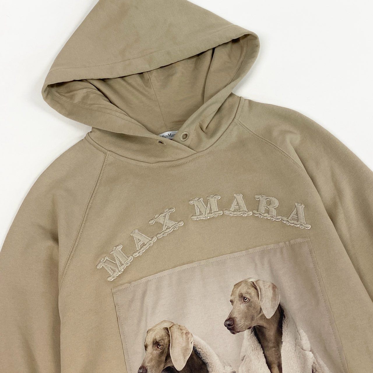 36L10 MaxMara マックスマーラ フーディー パーカー プルオーバー スウェット トレーナー ウェグマン ドッグ プリント  Sサイズ ベージュ レディースk02i