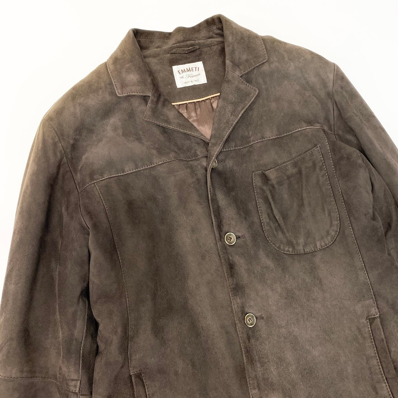 83c27 EMMETI エンメティ スウェードジャケット レザージャケット PARIDE アウター イタリア製 46サイズ ブラウン 山羊革 メンズ 男性用o07t