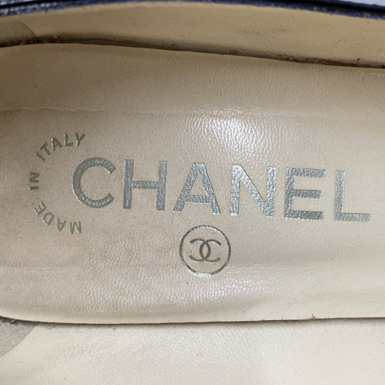 6f4 CHANEL シャネル チェーン ココマーク ヒールパンプス 37 1/2 ブラック イタリア製 シューズ