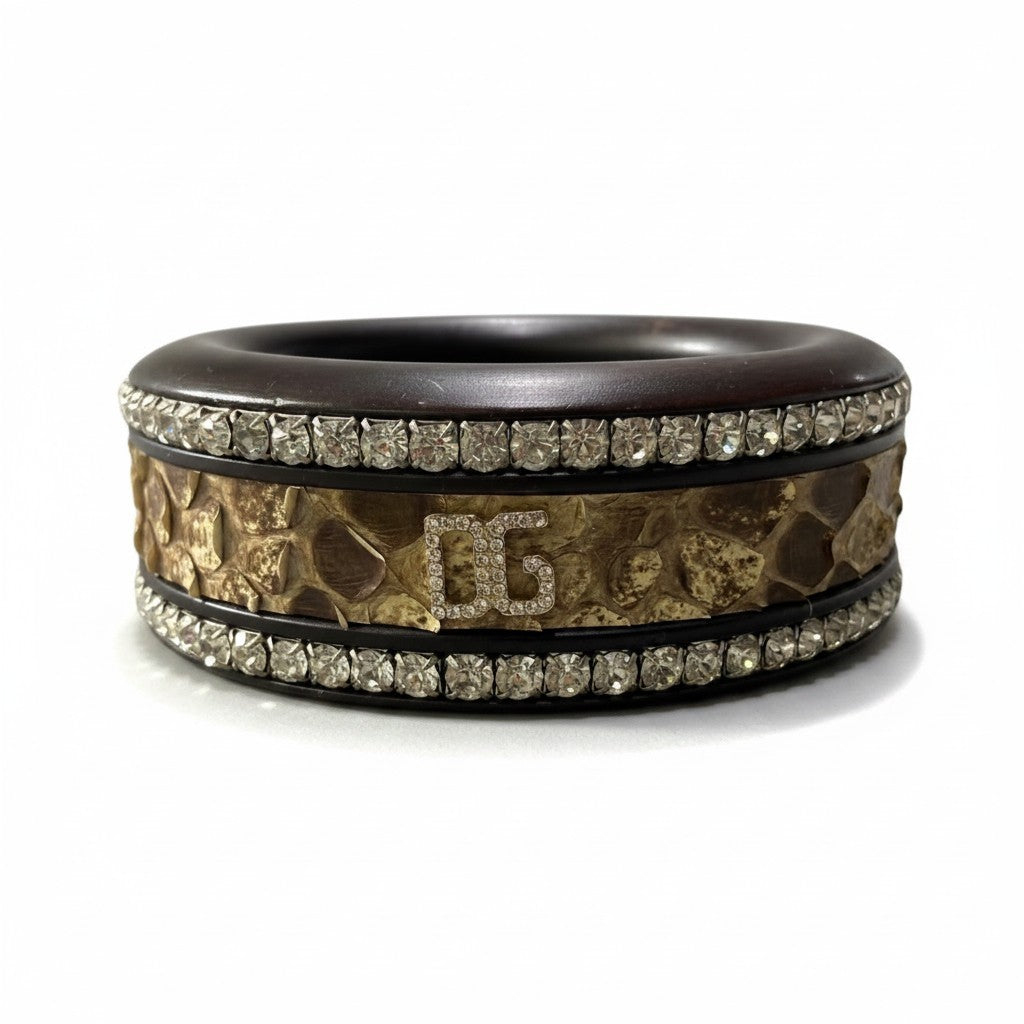 g18 DOLCE&GABBANA ドルチェアンドガッバーナ パイソン バングル DGロゴ ダークブラウン ベージュt18rt18r