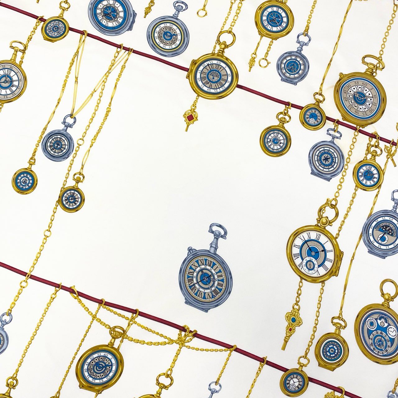 b20 GUCCI グッチ Pocket Watch Silk Scarf 懐中時計柄 スカーフ ネイビー ホワイト シルク100％ イタリア製t18r