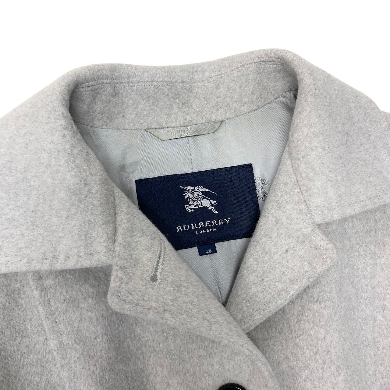 68g4 BURBERRY LONDON バーバリー ステンカラーコート ロングコート アンゴラ混 サイズ40 ライトグレー レディース 女性用o07t