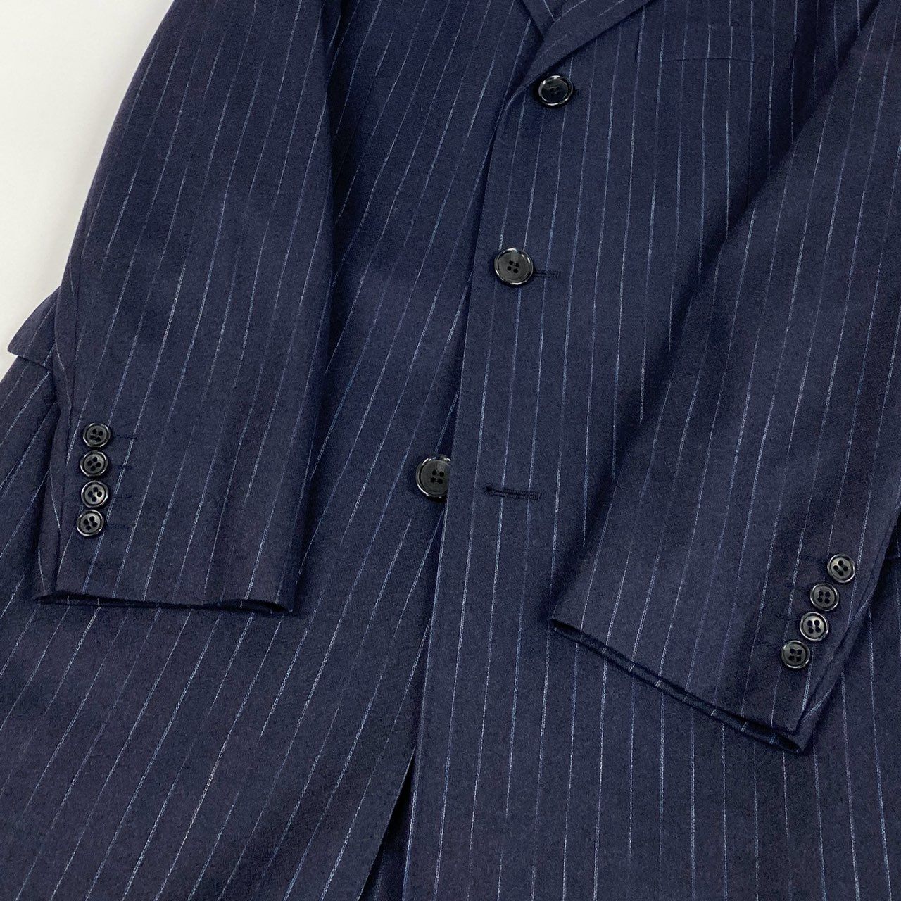 31L8 LANVIN COLLECTION ランバン コレクション ロングテーラードジャケット コートジャケット ストライプ カシミヤ混 45サイズ ネイビー メンズo07t