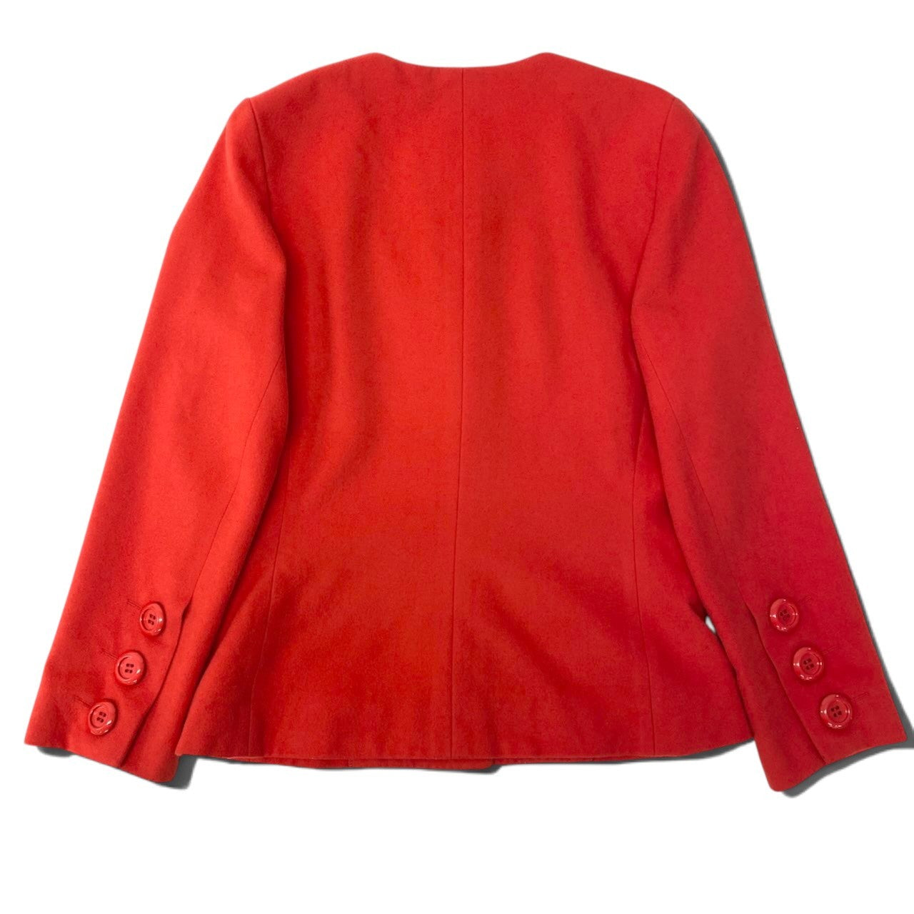 29h31 YVES SAINT LAURENT イヴサンローラン ノーカラージャケット ウールジャケット サイズ 9A3 レッド レディースo07t