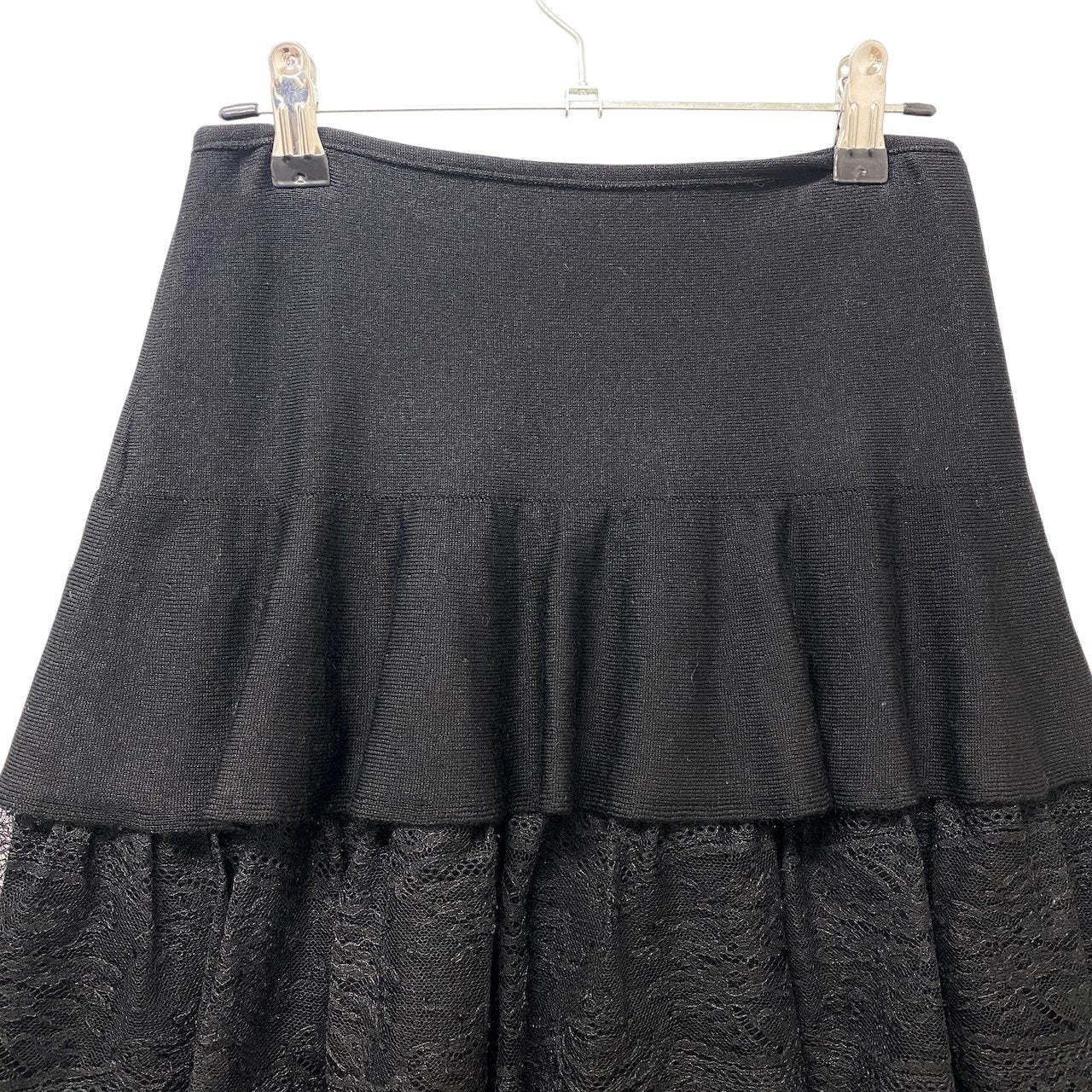 4f18 VALENTINO ヴァレンティノ ニットフリルスカート レースデザイン イタリア製 40/4サイズ ブラック ウール100％ レディース 女性用u02t