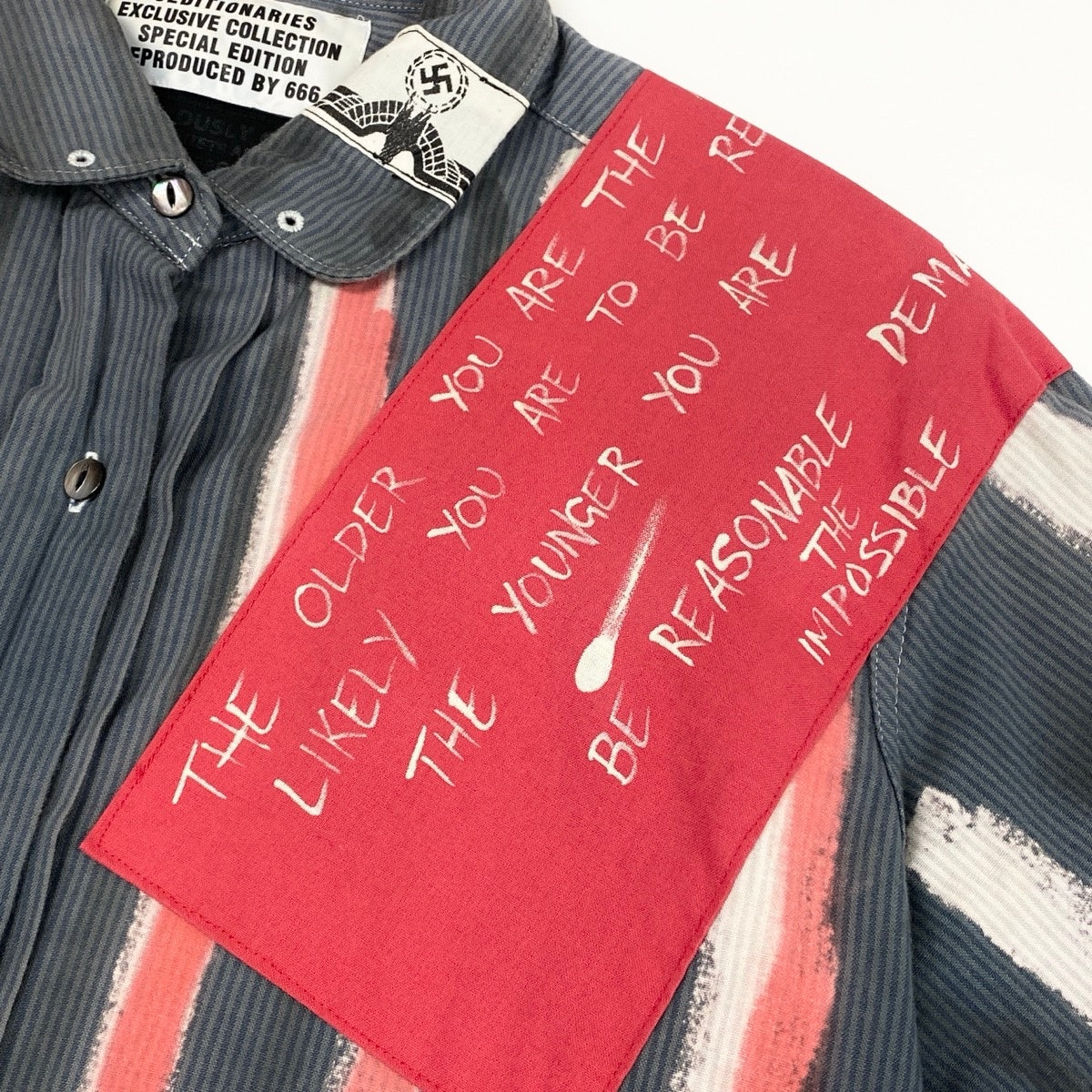 Af27 【美品】 SEDITIONARIES セディショナリーズ ヴィヴィアンウエストウッド アナーキーシャツ 貝ボタン メンズ 男性用 Ｍ グレー レッド 綿100％u02t