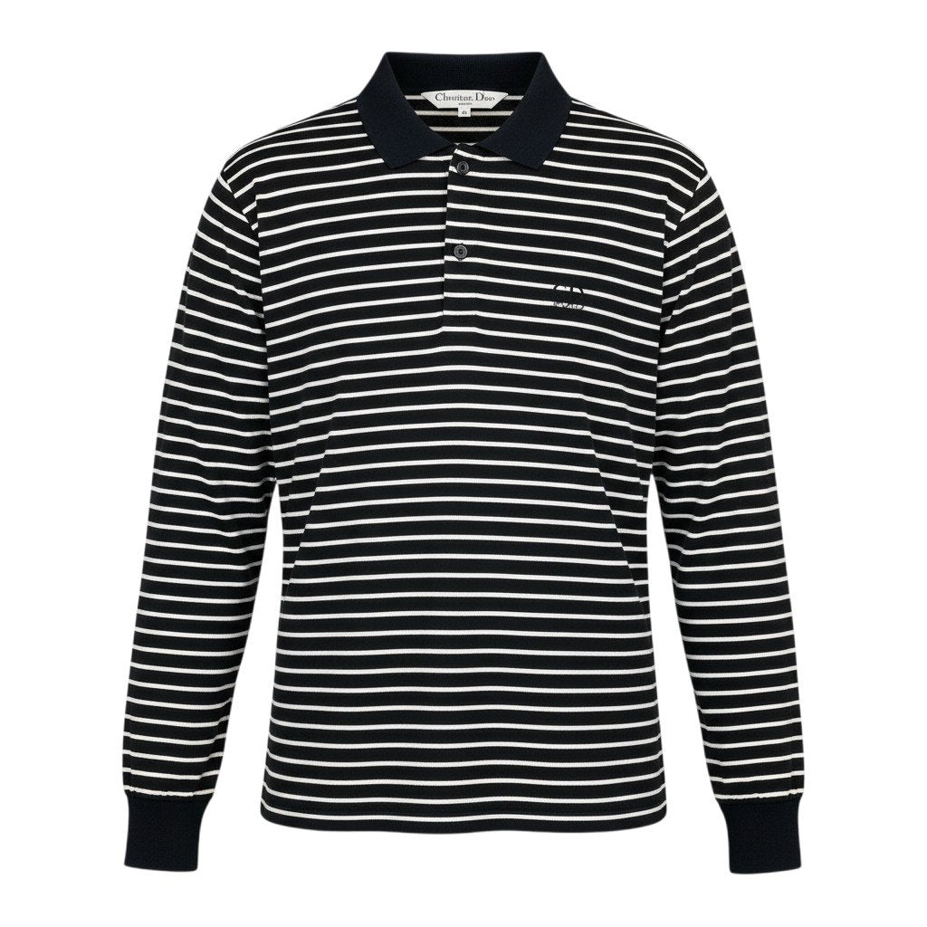 Ig6 Christian Dior SPORTS クリスチャンディオール ロングスリーブ ポロシャツ ボーダー柄 サイズM ブラック ホワイト コットン100％ レディースo07t
