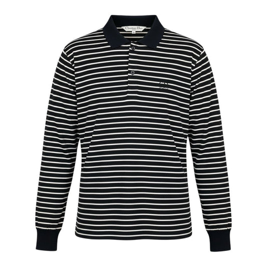Ig6 Christian Dior SPORTS クリスチャンディオール ロングスリーブ ポロシャツ ボーダー柄 サイズM ブラック ホワイト コットン100％ レディースo07t
