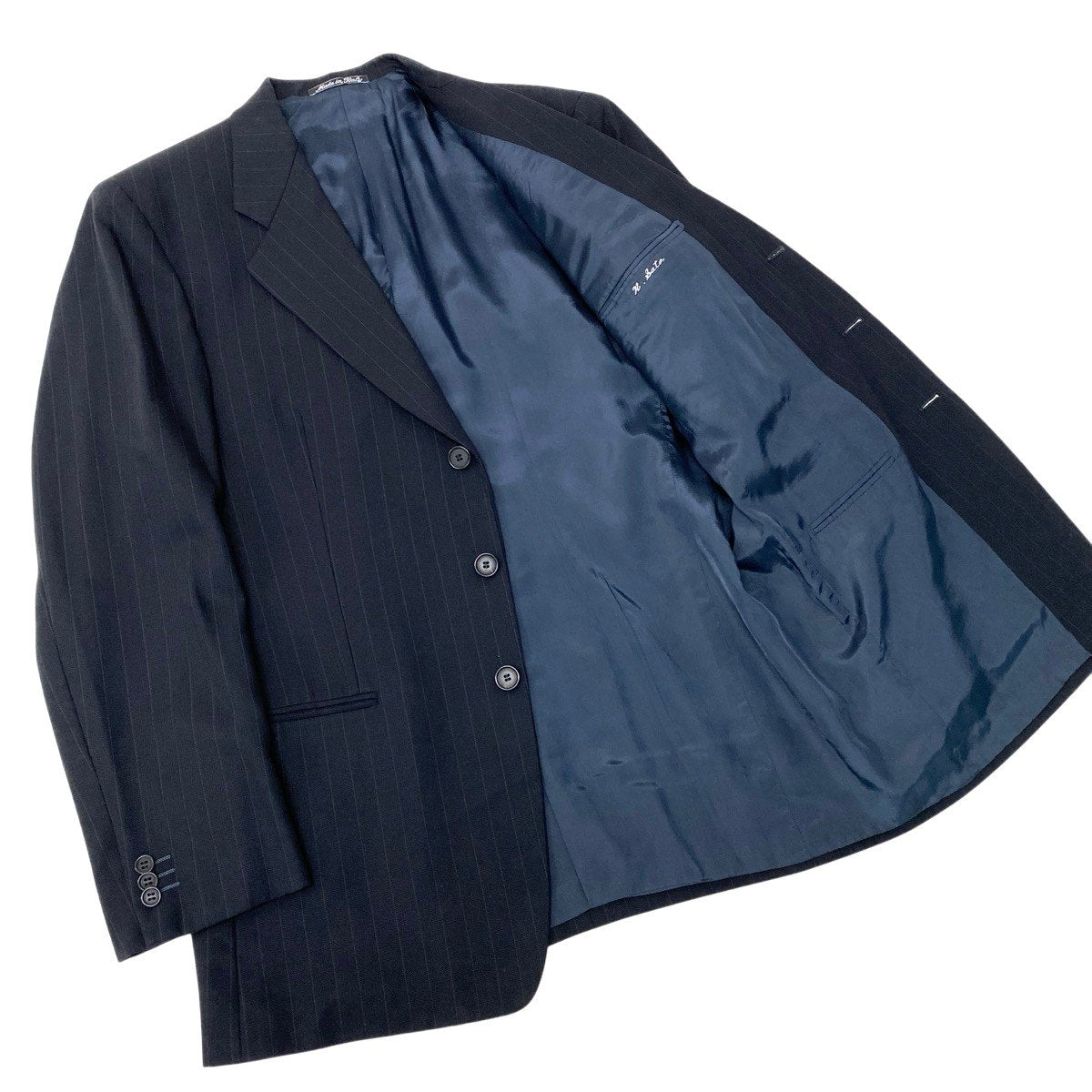 92g27 GIORGIO ARMANI LE COLLEZIONI  ジョルジオアルマーニ コレツィオーニ セットアップ シングルスーツ 3B ストライプ柄 サイズ50 ブラック メンズ 紳士服o07t