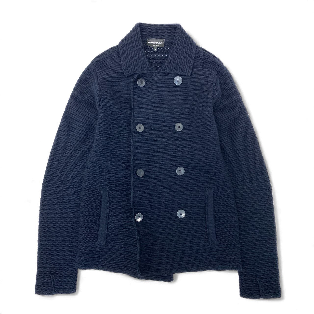 19k10 EMPORIO ARMANI エンポリオアルマーニ ニットジャケットコート Pコート ニットカーディガン H1G07M H135M 46サイズ ネイビー メンズu02t