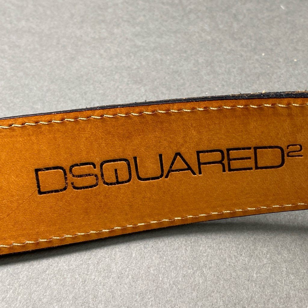 13f23 DSQUARED2 デースクエアード クロコ型押し ゴールドバックル レザーベルト L ブラック Leather Belt イタリア製