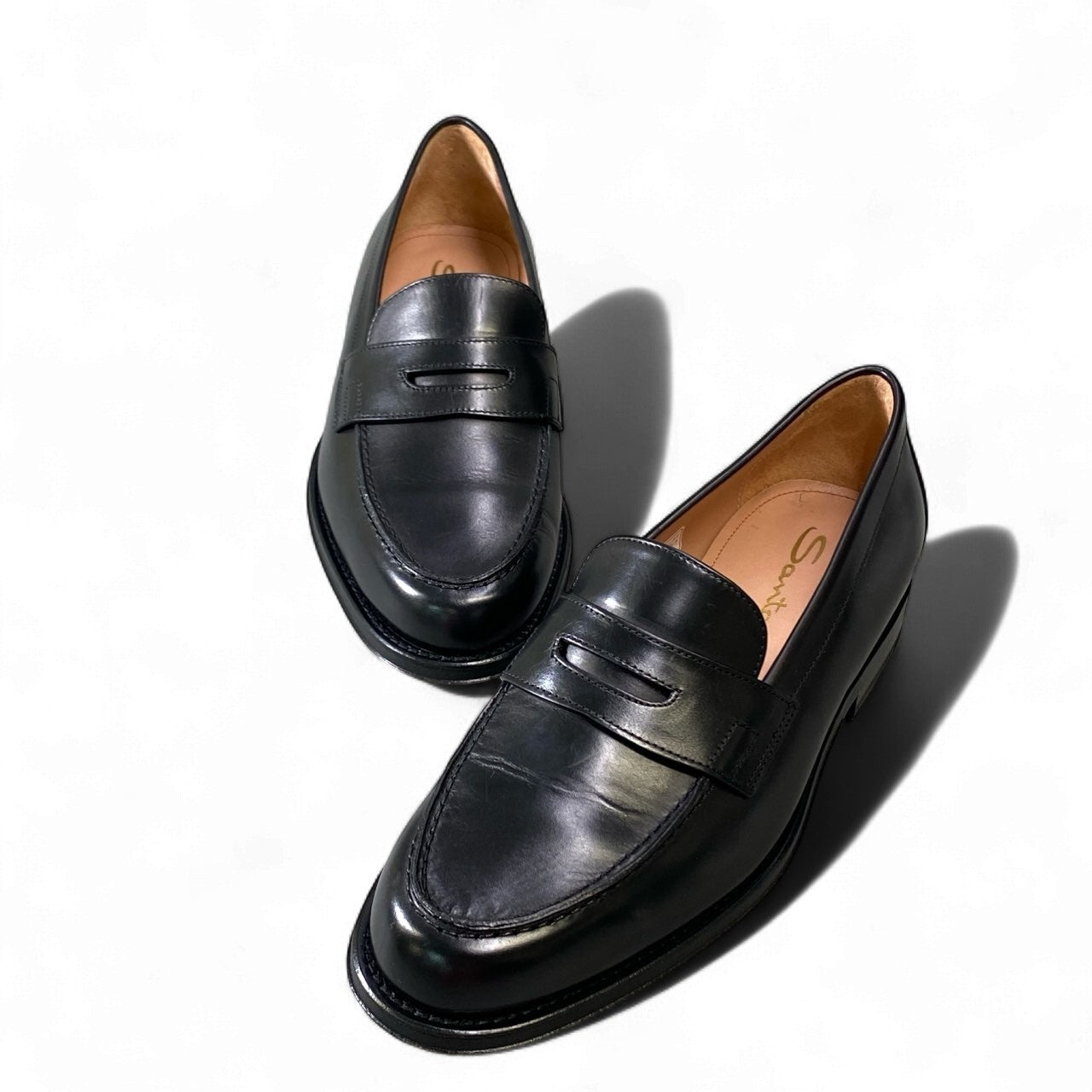 1k18 《美品》 Santoni サントーニ イタリア製 コインローファー レザーシューズ 革靴 58984 N01  38 ブラック leathero07t