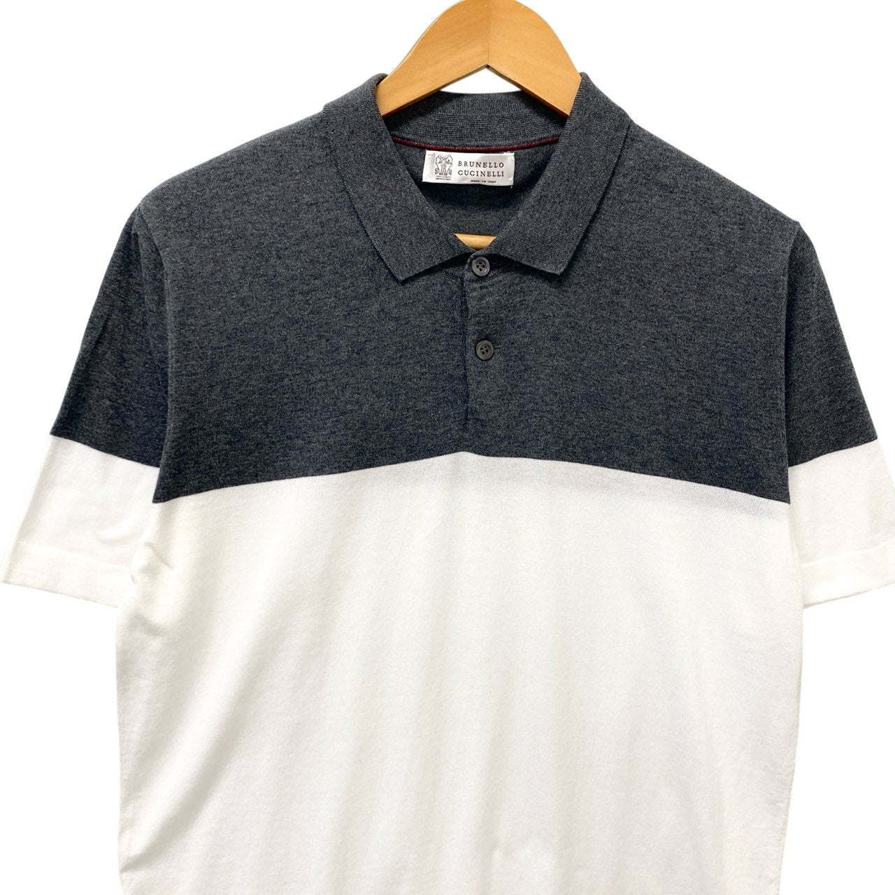 66c2 BRUNELLO CUCINELLI ブルネロクチネリ ショートスリーブ ポロシャツ コットンシャツ バイカラー メンズ 紳士服 サイズ50 グレー ホワイト 綿100％u02t