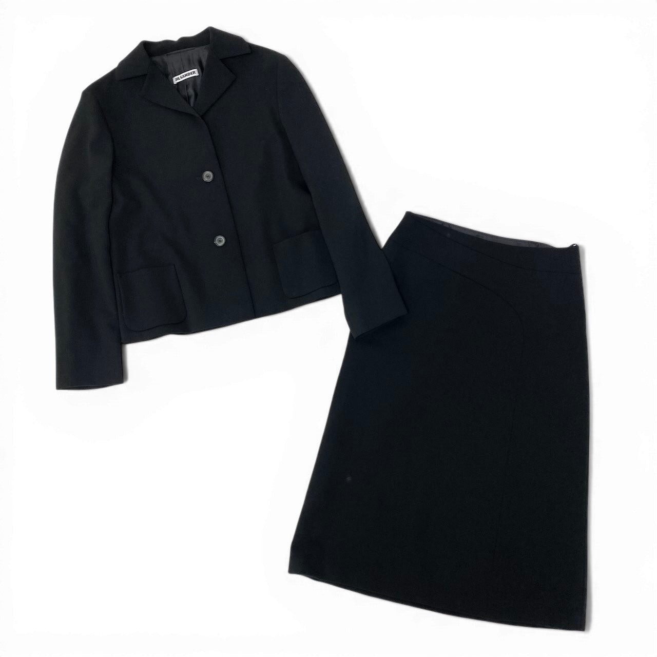 40d10 JIL SANDER ジルサンダー クロップドジャケット スカート スーツ セットアップ サイズ36 ブラック レディースk02i