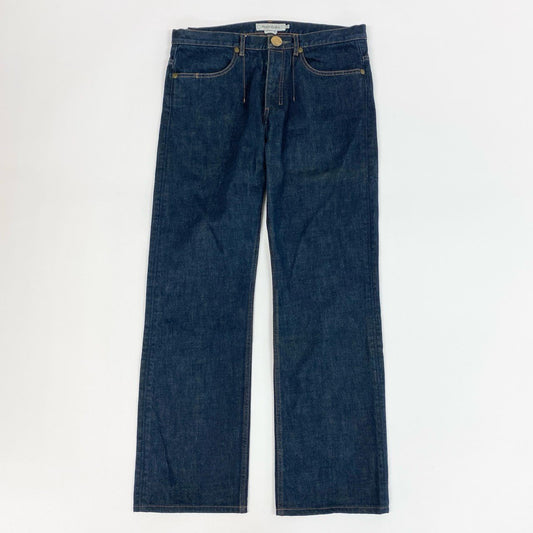 11j6 Yves Saint Laurent イヴサンローラン 日本製 ストレート デニムパンツ ボトムス ジーンズ ロゴボタン YSL カサンドラ 48 Mサイズ相当 インディゴブルー コットン メンズo07t
