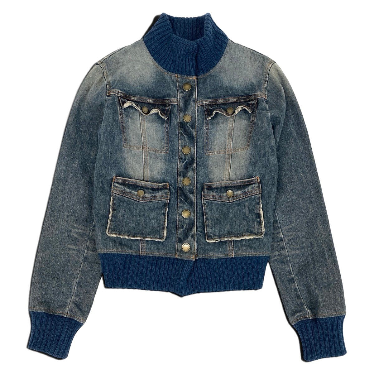 h17 BURBERRY BLUE LABEL クロップドデニムジャケット リブ付き 38サイズ インディゴ レディース 女性用k02i