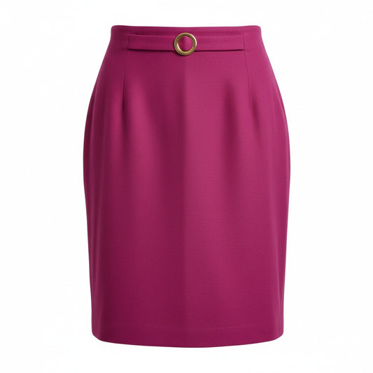 43b20 Vintage CELINE セリーヌ サークルロゴ ゴールド金具 タイトスカート 膝丈 46 ピンク ウール フランス製 大きいサイズu02t