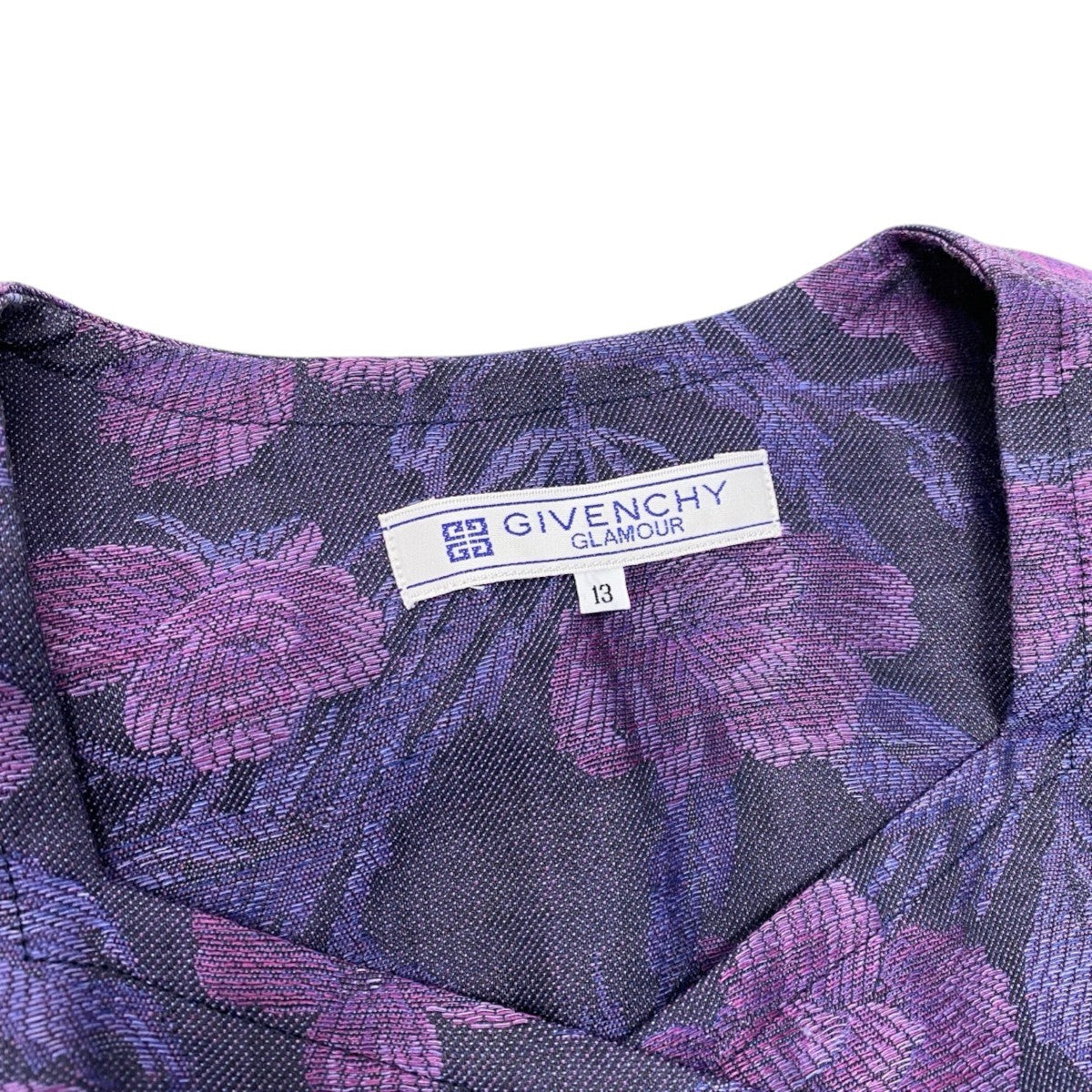 92h3 【大きいサイズ】 GIVENCHY ジバンシー ノーカラー リネンジャケット ジャガード調 フォーマルスーツ 花柄 半袖ジャケット 413622-66 13 パープル 麻100％ レディース 女性用o07t