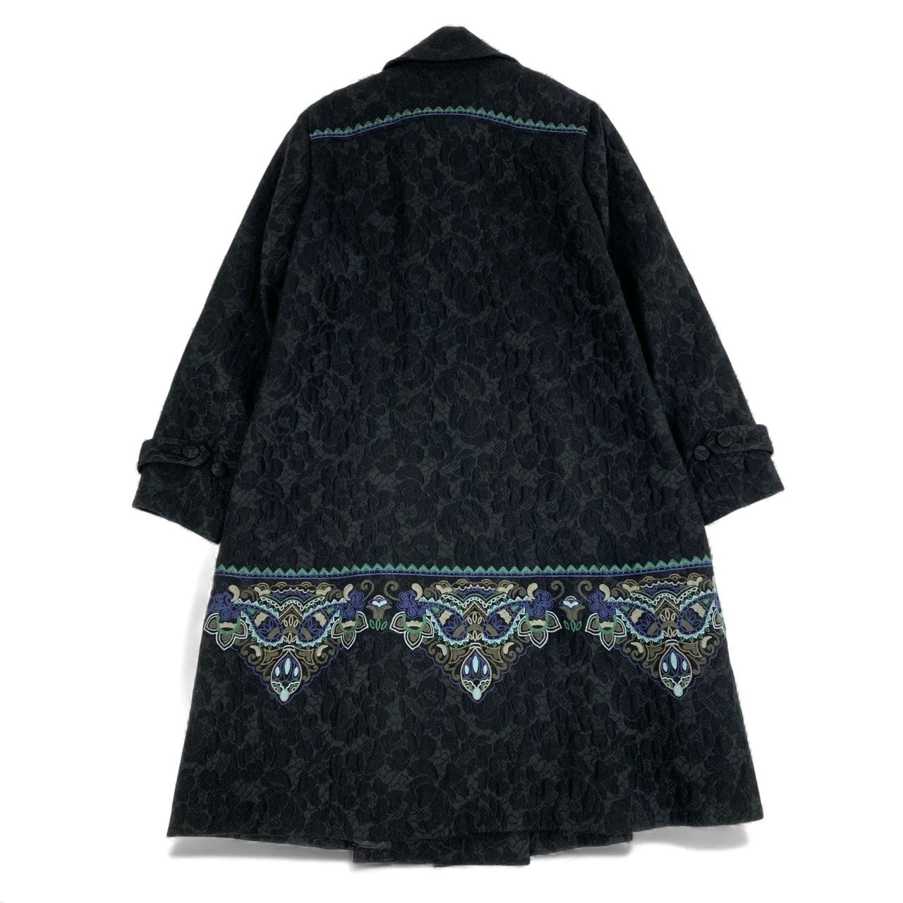82k28 TOKUKO 1er VOL トクコプルミエヴォル ロングコート Aライン アウター フラワージャガード 刺繍 9 ブラック レディースu02t