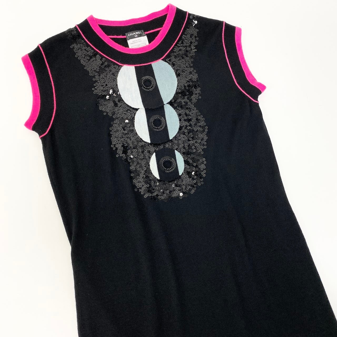 C CHANEL シャネル カシミヤニットワンピース スパンコールデザイン ランウェイ着 P33257K00824 40サイズ ブラック ピンク カシミヤ100％ レディース 女性用nu1