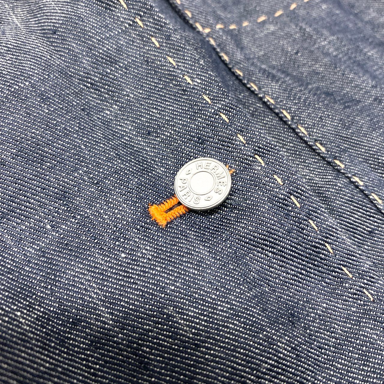 10k11【美品】HERMES PARIS エルメスパリス ノースリーブデニムシャツ デニムベスト リネン100％ ゴルチエ期 フランス製 34サイズ インディゴ レディースu02t