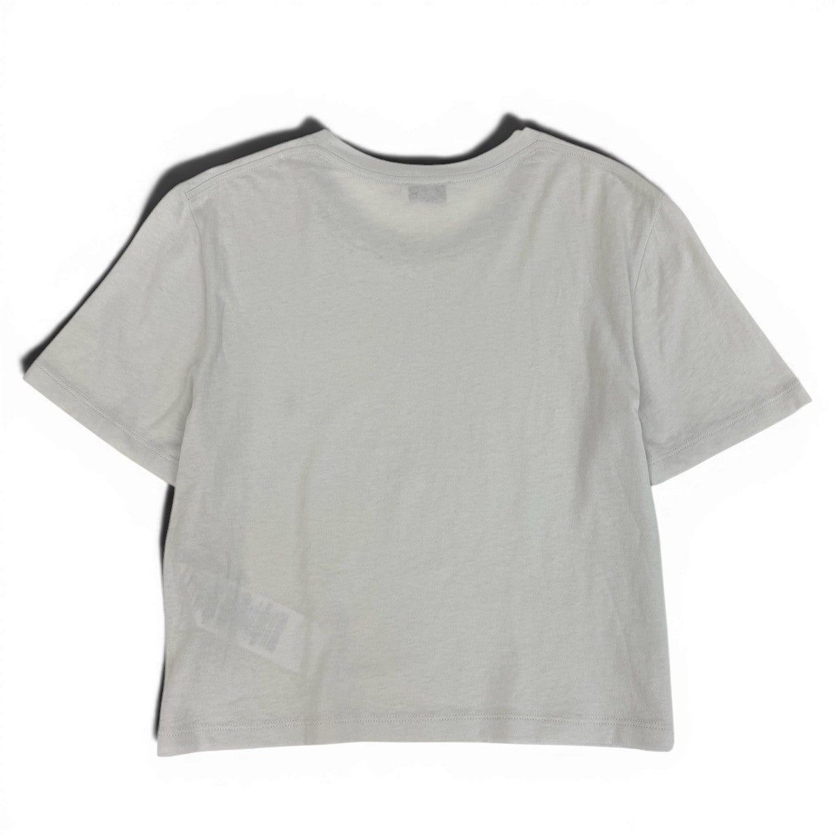Ee29  SAINT LAURENT サンローラン クロップド丈 クルーネック 半袖Tシャツ YSLロゴ刺繡 サイズL ライトグレー コットン100％ レディース 女性服u02t