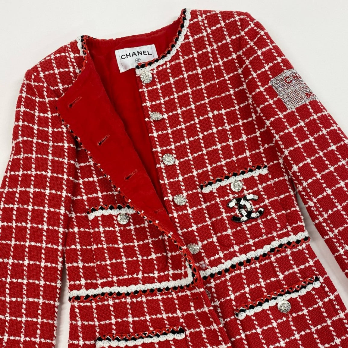 44a15 【極美品】CHANEL シャネル P74022 2022 Cruise クルーズライン ツイードジャンプスーツ オールインワン サイズ34 レッド レディースta1