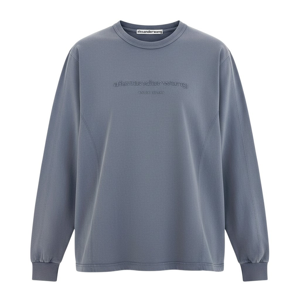 h17 【美品】alexanderwang  グリッターロゴ ロングTシャツ XSサイズ グレー コットン100％ レディース 女性用k02i