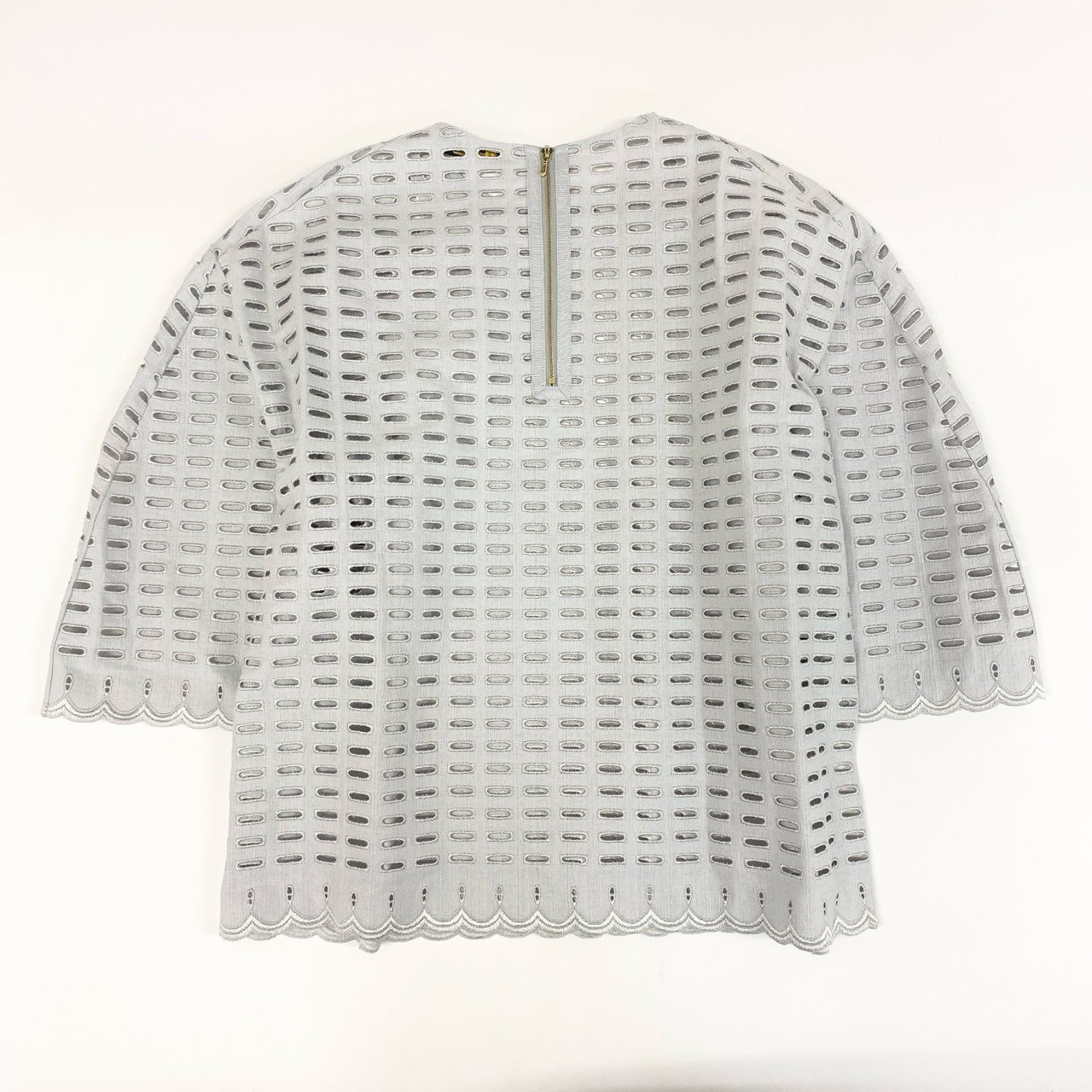 54g10 《美品》 Drawer ドゥロワー コットンエンブロイダリーブラウス F ライトグレー メッシュ カットソー Tシャツ 日本製