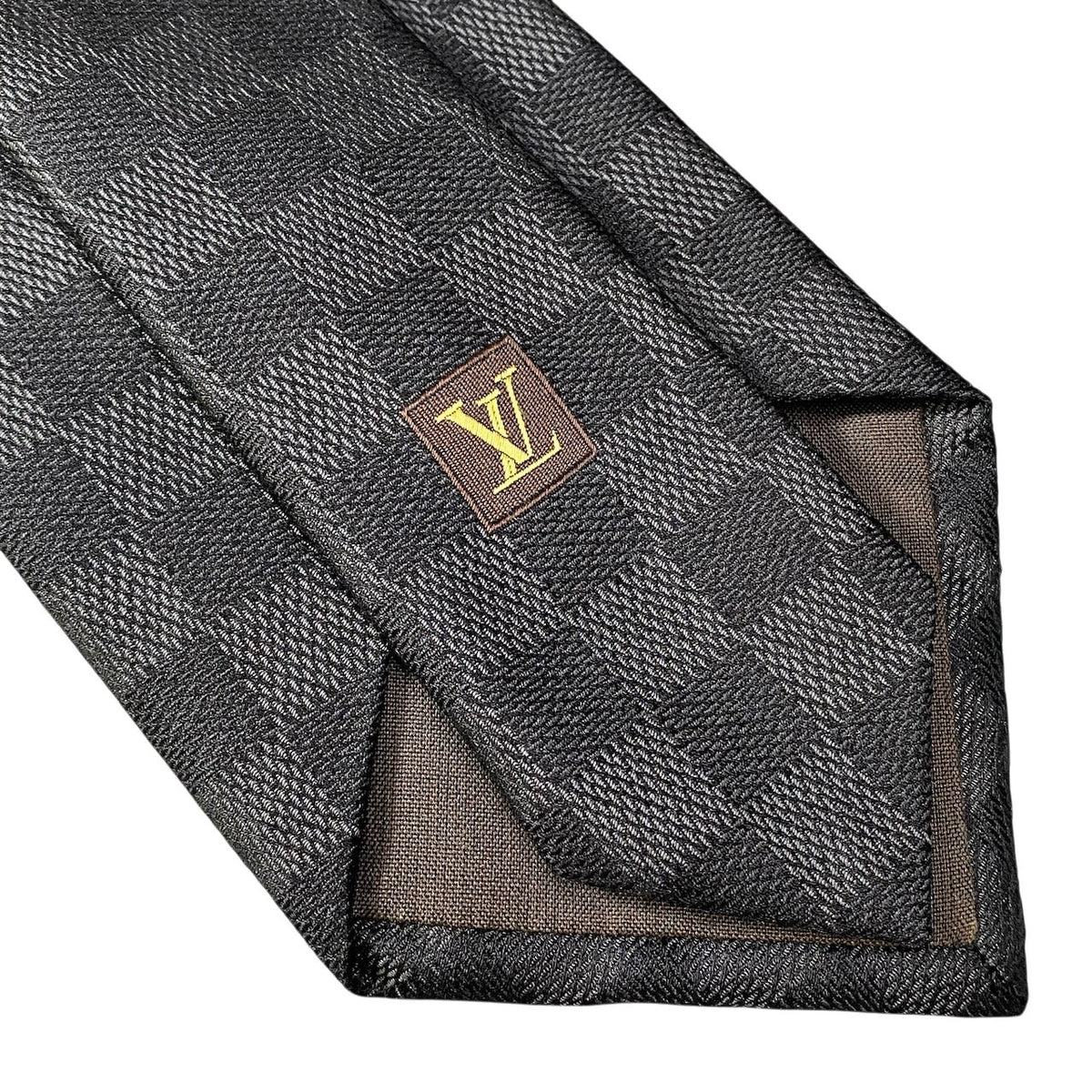 j19 《美品》 LOUIS VUITTON ルイヴィトン ダミエ ネクタイ ブラック シルク100 メンズ 小物u02t