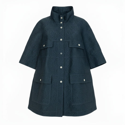 Cb10【美品】CHANEL シャネル 2014 カメリア ココマーク スタンド襟 ジャケットコート P46220V33837 38サイズ ネイビー レディース 女性用k02i