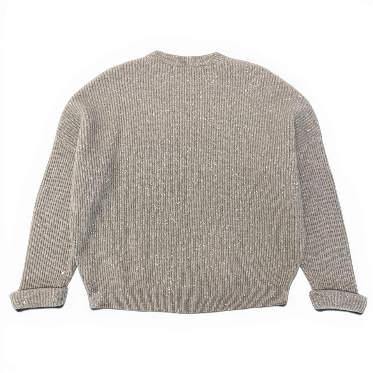 12g1【美品】 BRUNELLO CUCINELLI ブルネロクチネリ スパンコール ラメニット クルーネックセーター カシミヤ混 XS ベージュ レディースu02t