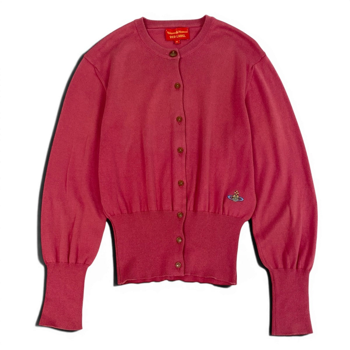 Ae19  Vivienne Westwood RED LABEL ヴィヴィアンウエストウッド レッドレーベル ロングスリーブ ニットカーディガン オーブ刺繍  サイズM ピンク系 コットン100％ レディース 女性服u02t