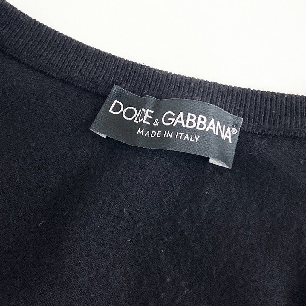 6d7 DOLCE&GABBANA ドルチェアンドガッバーナ イタリア製 Uネック ニットベスト セーター トップス 36 ブラック MADE IN ITALY