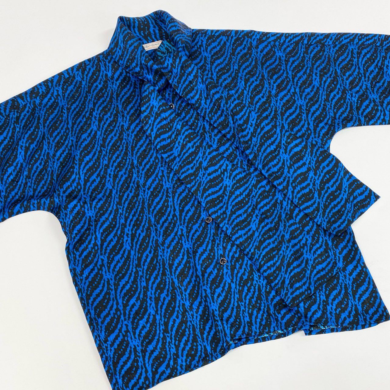 46a30 Vintage Yves Saint Laurent ヴィンテージ イヴサンローラン YSL ブラウス ボウタイシャツ  総柄 Blouse Bow Tie Shirt 7 ブルー レディースo07t