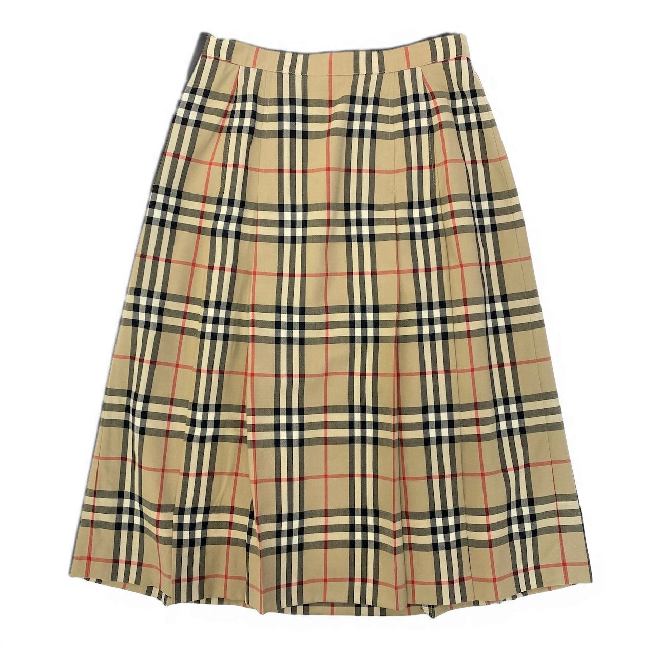 67e7 Burberry‘s バーバリー ノバチェック タックスカート ミディ丈 FX003-625 ベージュ サイズ13 ウール100％ レディース 女性服u02t