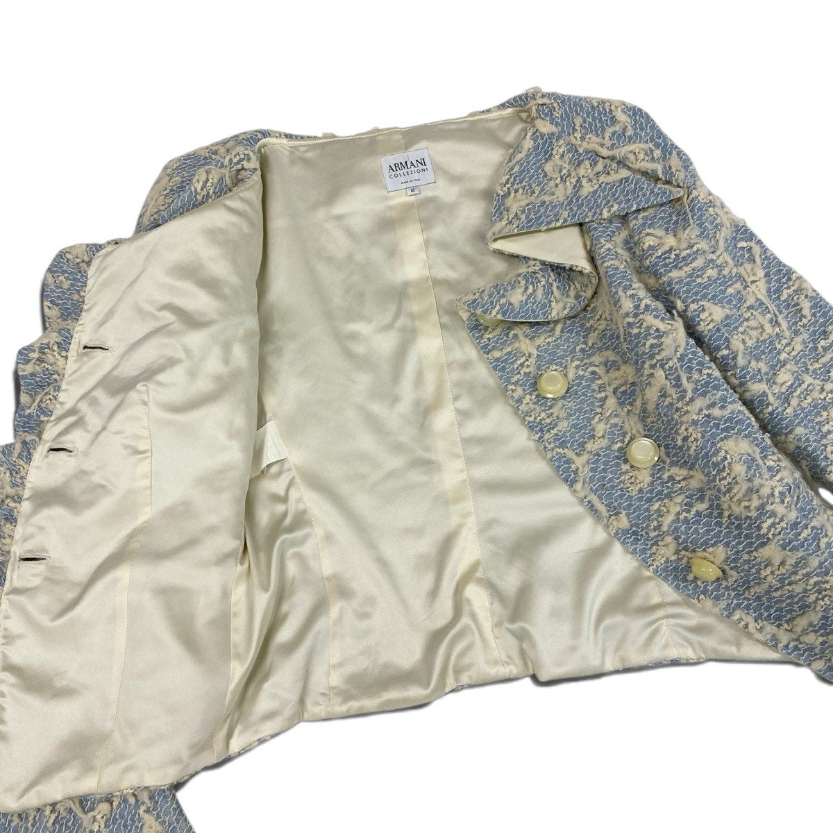 Ei4 【美品】 ARMANI COLLEZIONI アルマーニコレツィオーネ ウールニットジャケット サイズ40 ブルー ホワイト レディースk02i