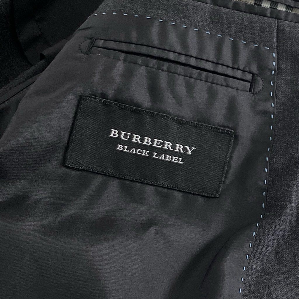 37g6 BURBERRY BLACK LABEL バーバリーブラックレーベル セットアップ スーツ ジャケット スラックスパンツ ビジネス フォーマル 42 グレー ウール