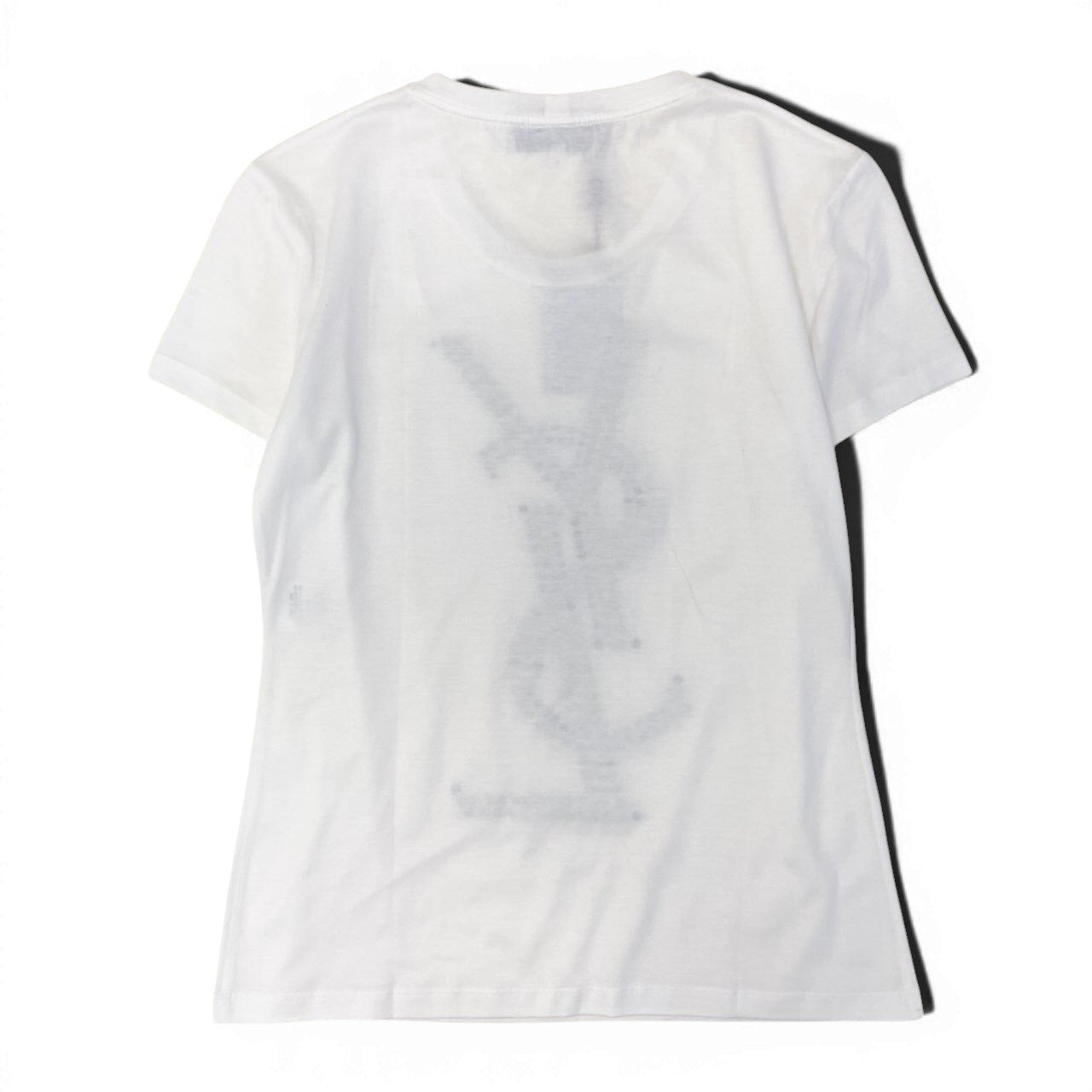 If9 【新品保管品】Yves Saint Laurent  半袖Tシャツ ラインストーンロゴ トップス 118030 X3081 Mサイズ ホワイト ブラック コットン100％ レディース 女性用u02t