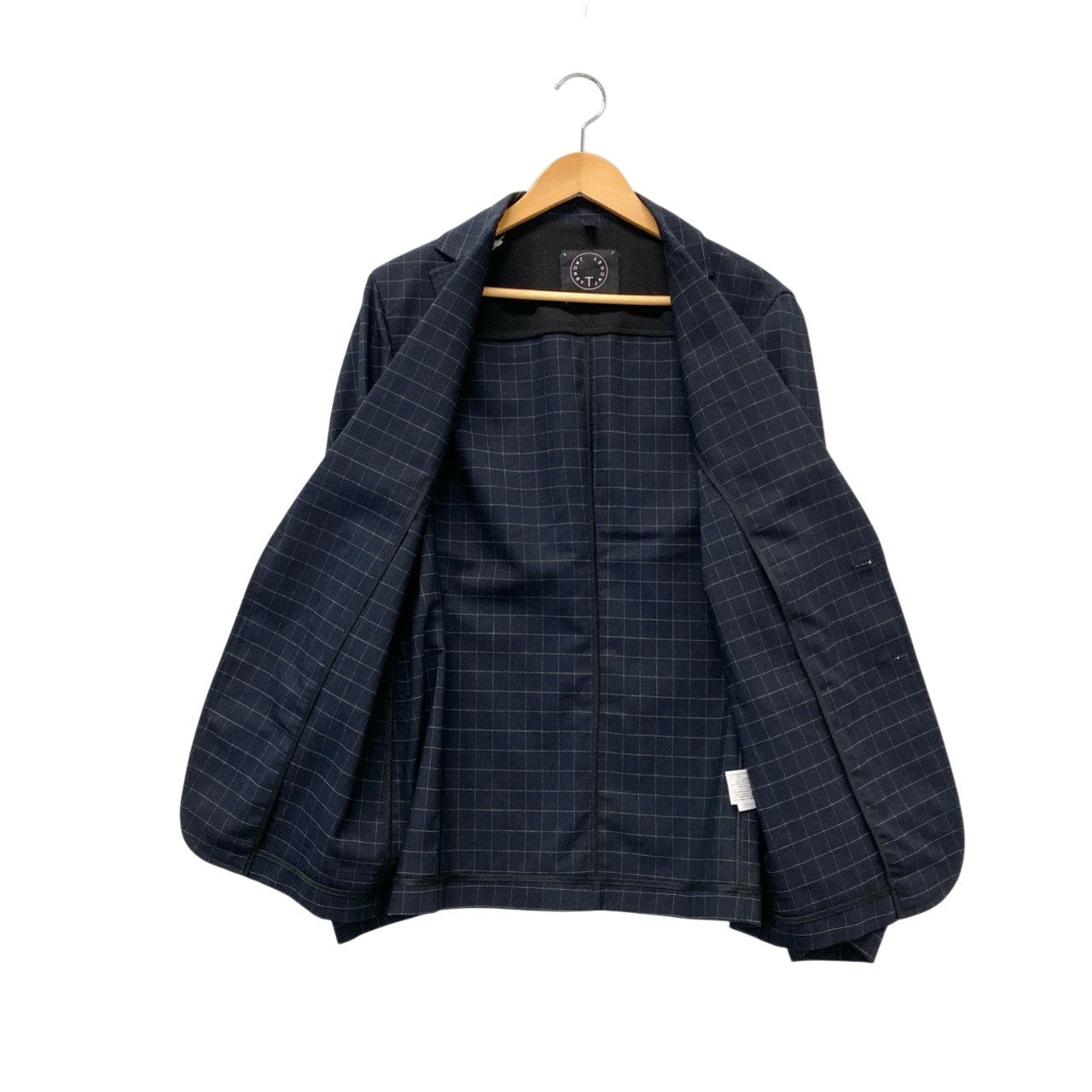 45c6 【美品】T-JACKET ティージャケット テーラードジャケット ブレザー 格子柄 チェック柄 51G419J Lサイズ ネイビー メンズ 男性用u02t