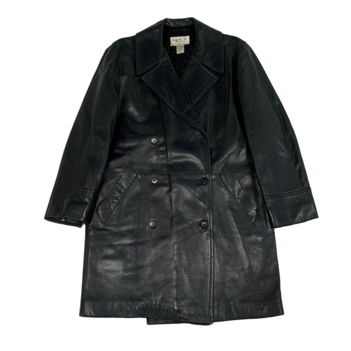 10j14 agnes b. SPECIAL アニエスベースペシャル レザーチェスターコート レザーロングコート 本革 フランス製 3サイズ ブラック レザー レディース 女性用u02t