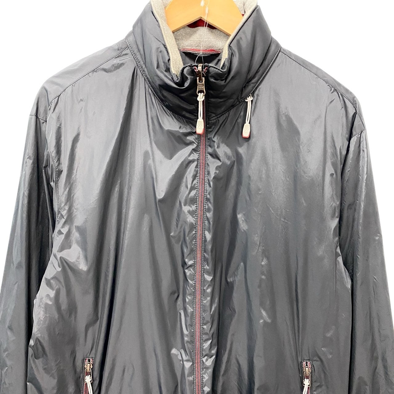 77b26 ZegnaSport ゼニアスポーツ リバーシブルジャケット ブルゾン 3Way フード収納 Lサイズ グレー ナイロン100％ コットン100％ メンズ 男性用u02t