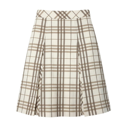 Ig6 BURBERRY LONDON バーバリー ラメ混 タックスカート チェック柄 サイズ34 ベージュ アイボリー ウール レディースo07t