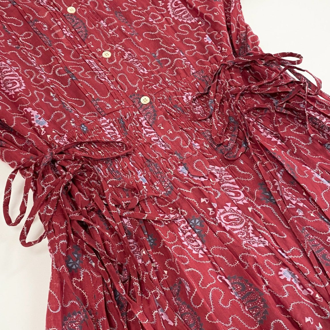 41i26 ISABEL MARANT ETOILE イザベルマラン エトワール ROBE ARIANA アリアナ ペイズリープリント 長袖ワンピース ロングワンピース 36 レッド コットン レディース 定価73,700円u02t