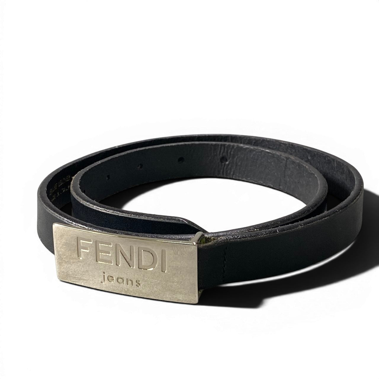f10 FENDI jeans フェンディジーンズ ロゴプレート レザーベルト 細ベルト サイズ40 ダークブラウン レディース 女性用u02t