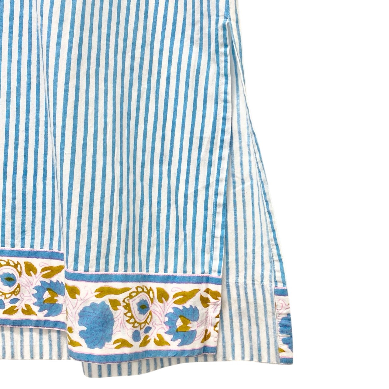 75b26 Ron Herman×SZ Blockprints ロンハーマン SZブロックプリント フーディーロングスリーブワンピース ロングワンピース ストライプ 3510300579 Sサイズ ホワイト ブルー コットン100％ レディース 女性用u02t