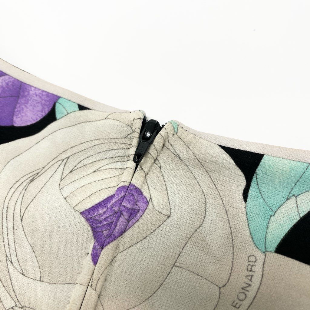 6l25 LEONARD レオナール カンカン素材 ロングワンピース ７分袖 美しい花柄プリント 40 マルチカラー レディースu02t