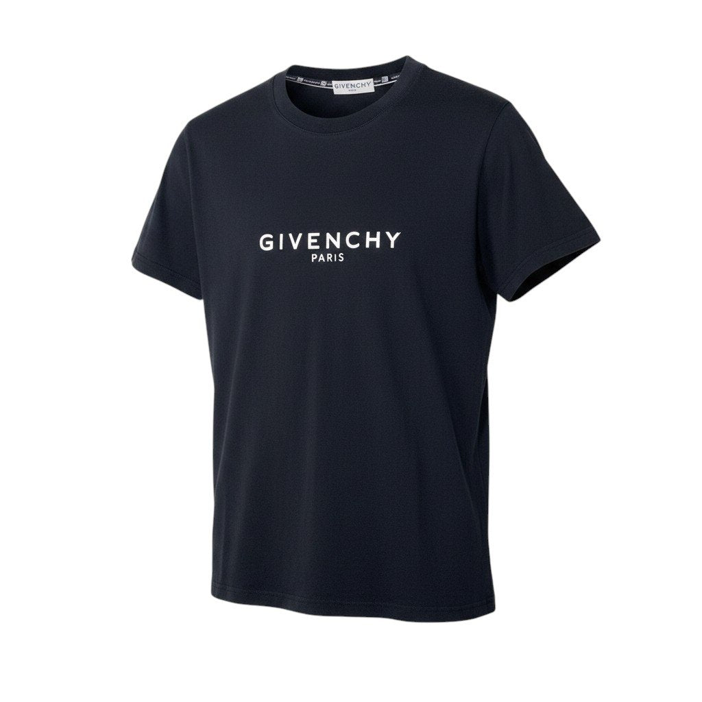 Mg9 GIVENCHY ジバンシィ ロゴプリント 半袖Tシャツ リブネック BM70K93002 サイズM ブラック コットン100％ メンズta2