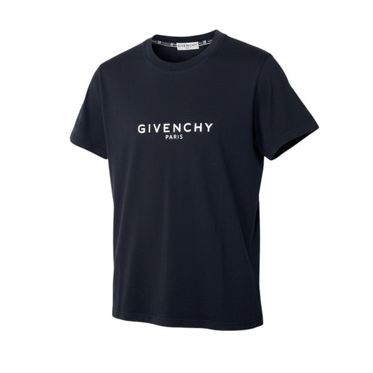 Mg9 GIVENCHY ジバンシィ ロゴプリント 半袖Tシャツ リブネック BM70K93002 サイズM ブラック コットン100％ メンズta2